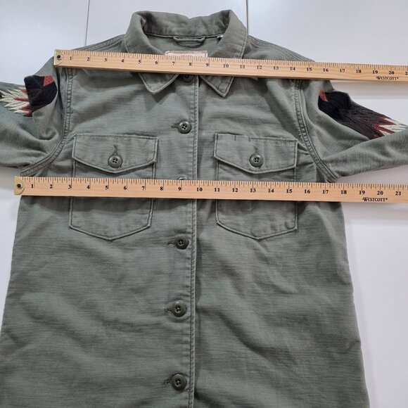 Levi's Army Shirt Jacket  Womens XS Military Green Wings Aztec Embroidery Hippie - Picture 4 of 16